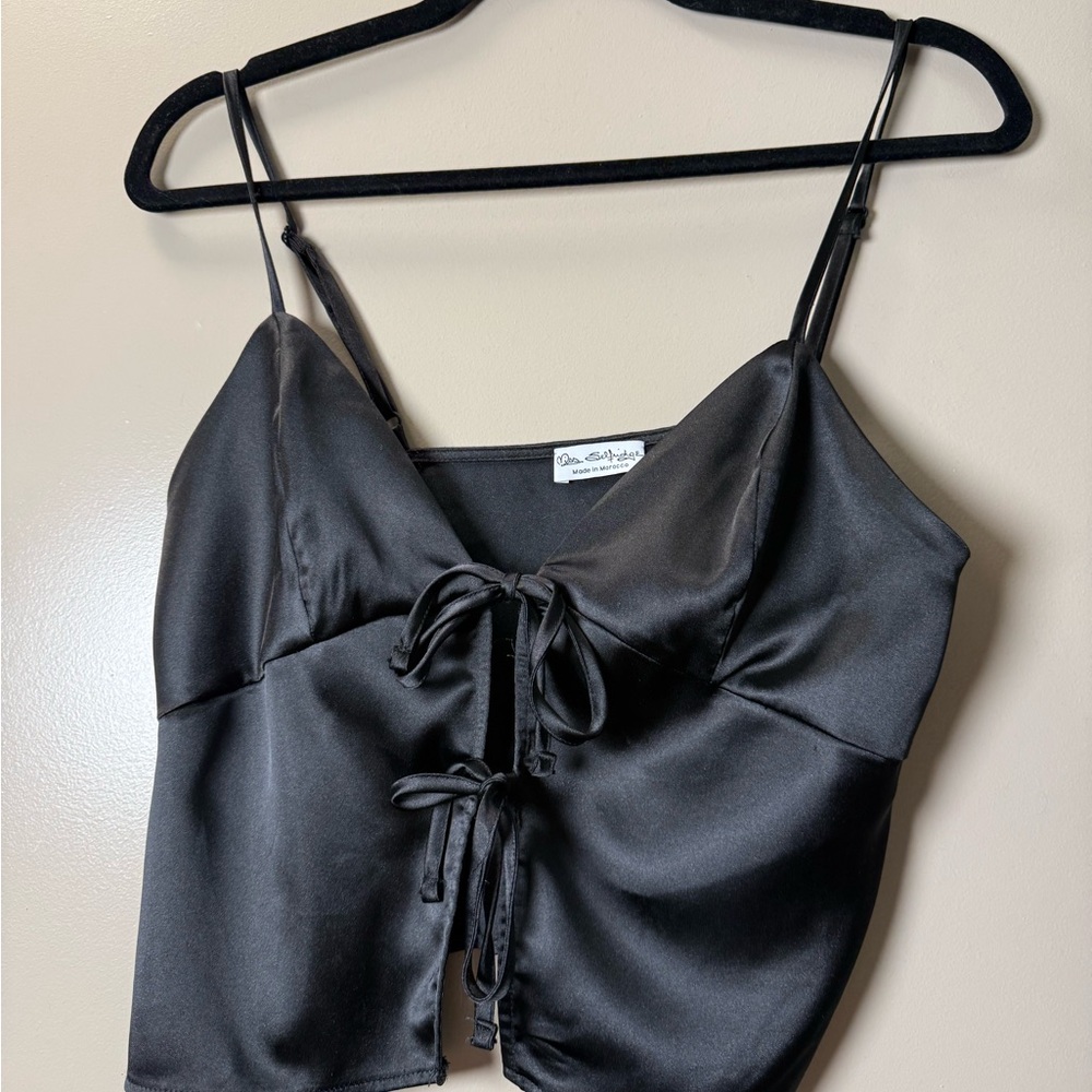 Miss Selfridge Black Satin Tie-Front Camisole